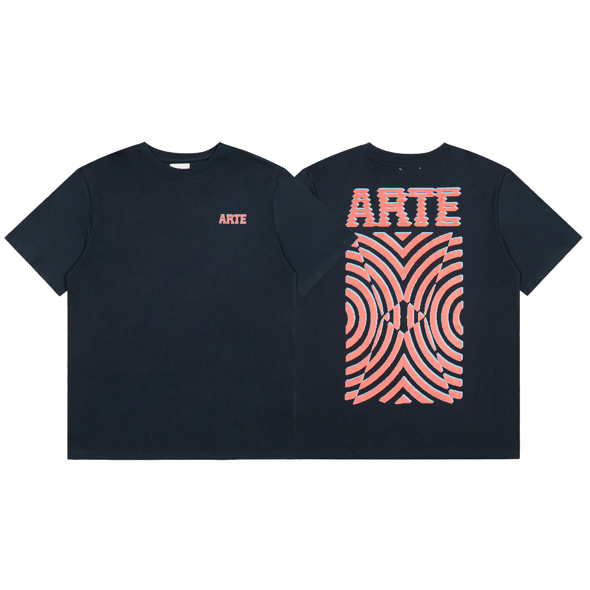 Arte Antwerp tee navy — front & back waves print