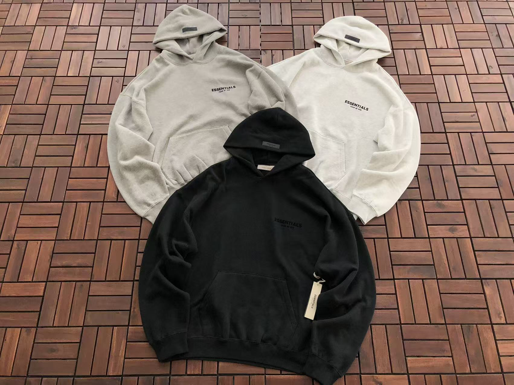 Essentials Fear of God hoodies grey black bone